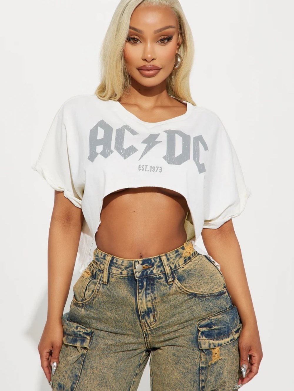 Fashion Nova Boxy Crop Tee ACDC Size Large
